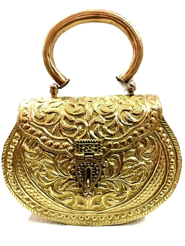 Golden Brass Metal Ethnic Handbag for Women 002